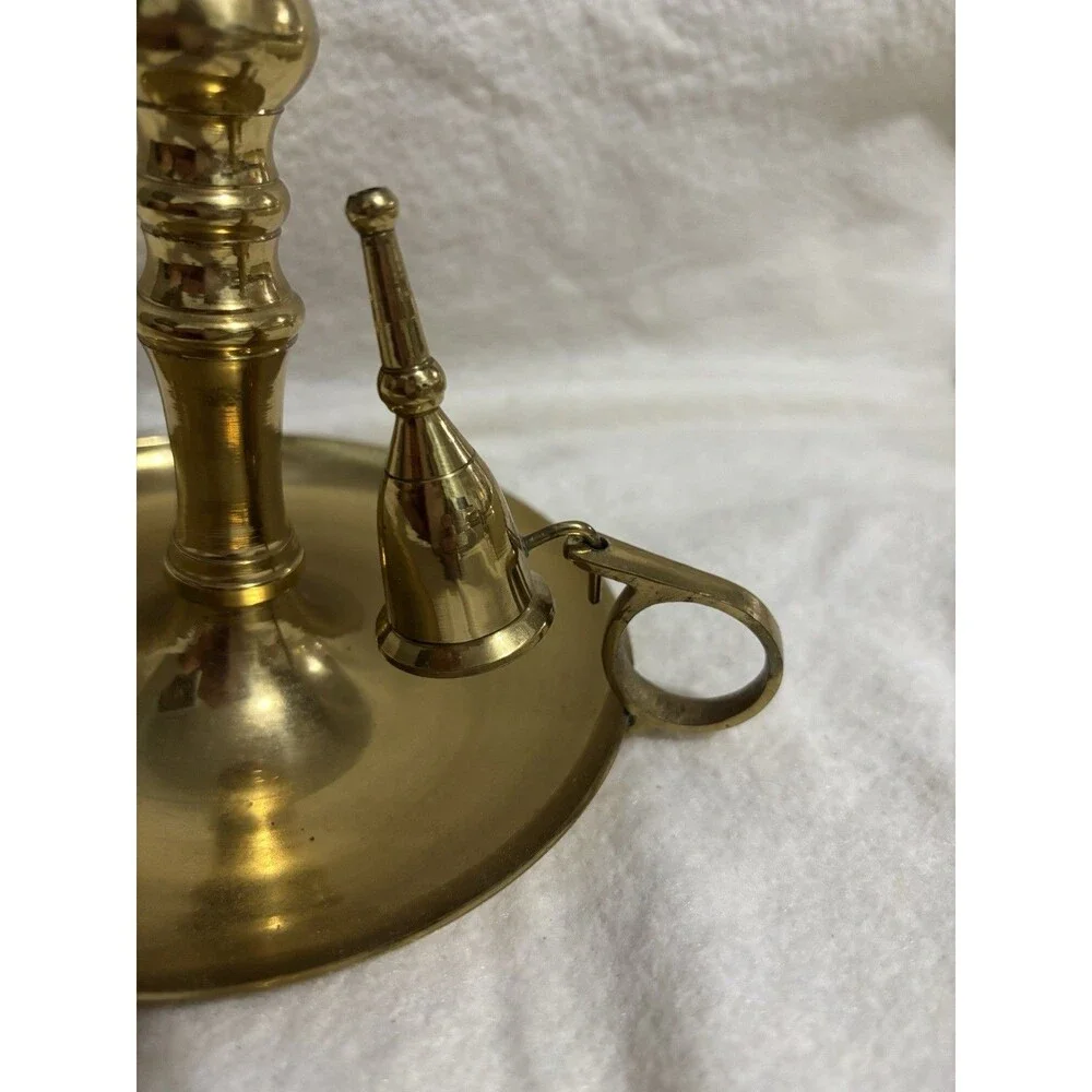 Vintage Heavy Solid Brass Chamberstick Candle Holder w Snuffer India